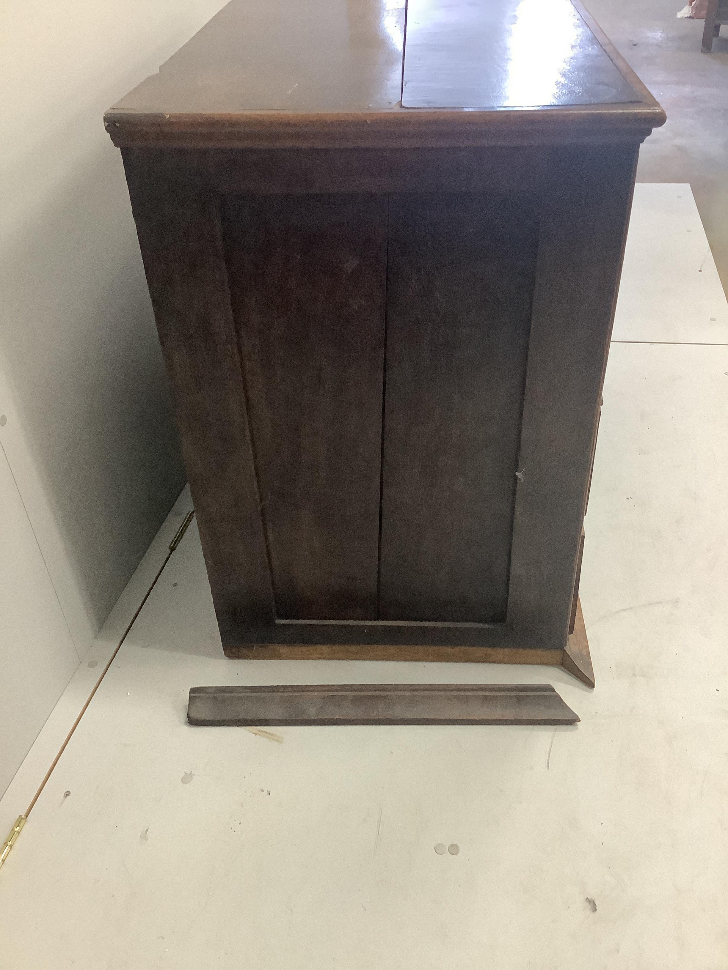 A mid 18th century oak chest of two short and three long drawers, width 97cm